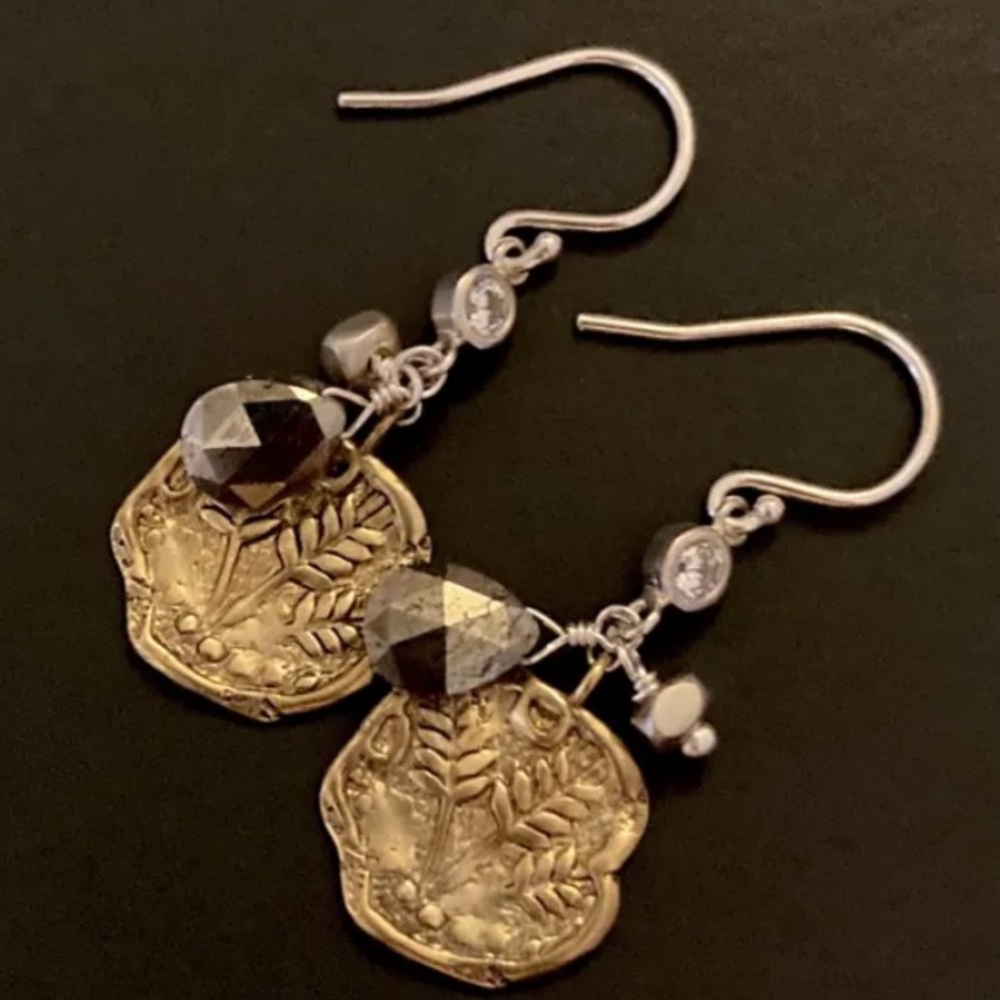 Silpada Sterling Silver Brass Pyrite CZ Perfect Composition Earrings  W3146